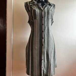 No Boundaries Sleeveless Green and White Striped Button-Front Dress